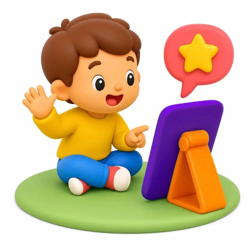 태블릿으로 즐겁게 영어를 말하는 아이